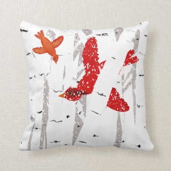 Pillow  Red Cardinals In White Birches And Snow  Throw Pillow by CardArtFromTheHeart at Zazzle