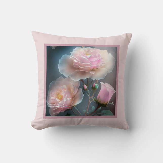Pillow - romantic floral, rose flower, pink rose (Front)