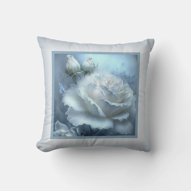 Pillow - romantic floral, rose flower, white rose (Front)