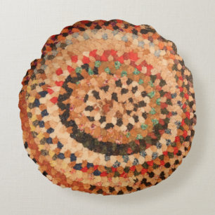 Pillow Round vintage braided rug design western
