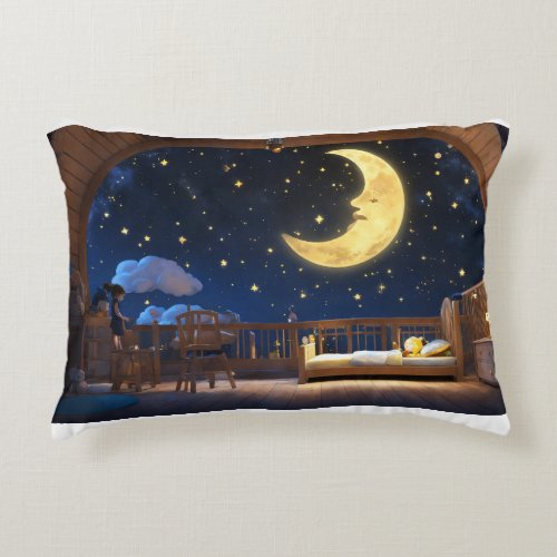 Pillow Size 16x12 with Star and Moon Night Images