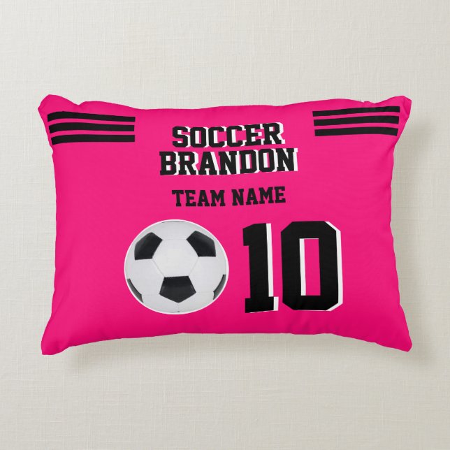 Pillow soccer football personalized fuchia,  (Front)