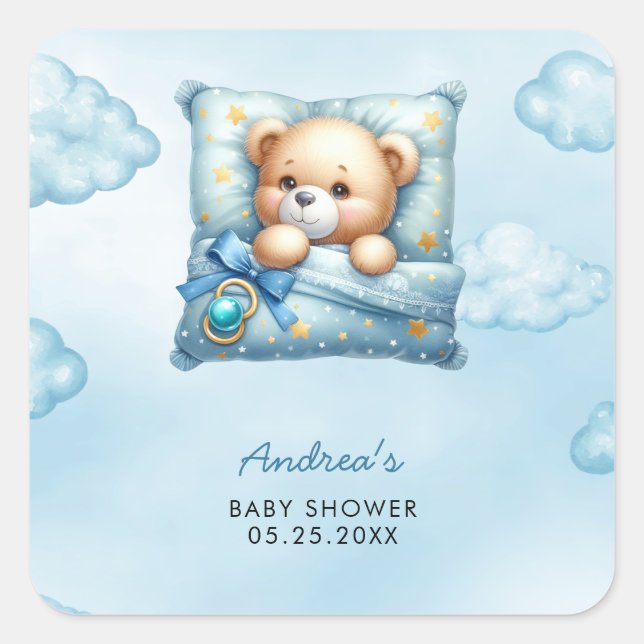 Pillow Teddy Bear Baby Shower Square Sticker (Front)