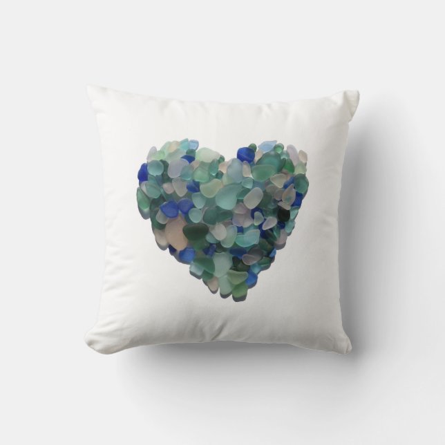 Pillow with a Sea Glass Heart from Puerto Rico (Front)
