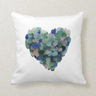 Pillow with a Sea Glass Heart from Puerto Rico