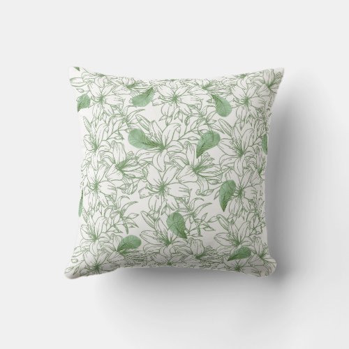 Pillow with aesthetic florals in green and white