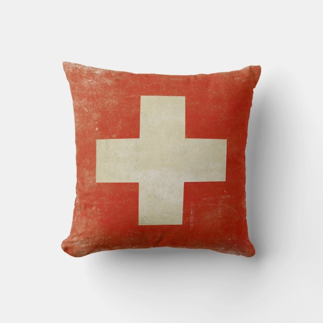 Pillow with Distressed Flag from Switzerland (Front)