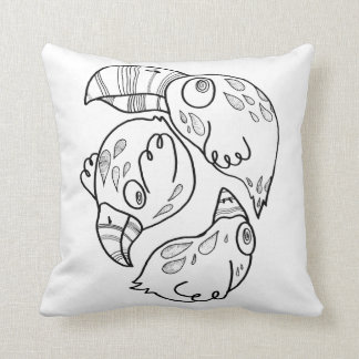pillow with doodly design: "psychobirds"