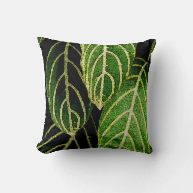 Pillow with Green Lined Designer Leaves (Front)