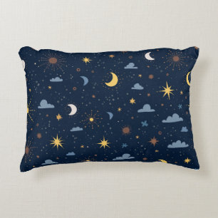 Pillow with pattern of stars and moon
