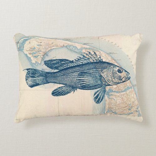 Pillow with retro Sea bass on the map of Cape Cod