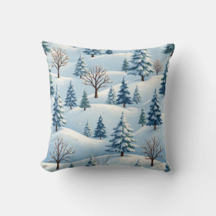 Pillow with snowy winter background