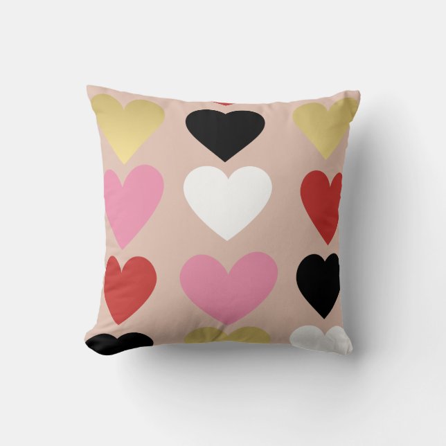Pillow with stylish and colourful hearts. (Front)