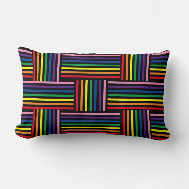 Pillow - Woven Rainbow Colored Ribbons (Front)