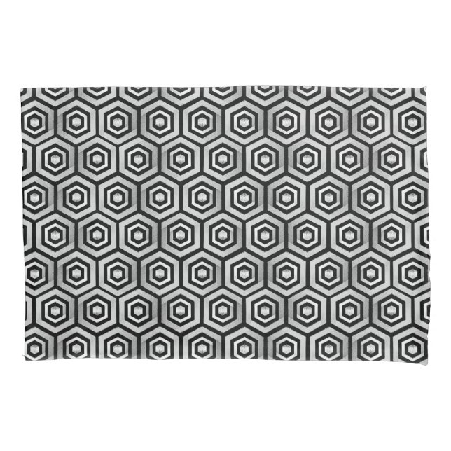 Pillowcase Black White Hexagon Geometric Pattern (Front)