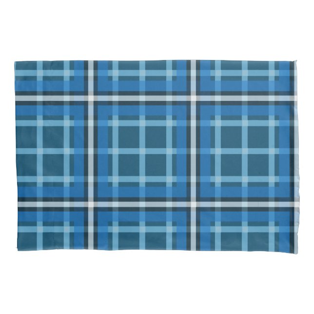 Pillowcase Blue Tartan Plaid Check Pattern (Front)