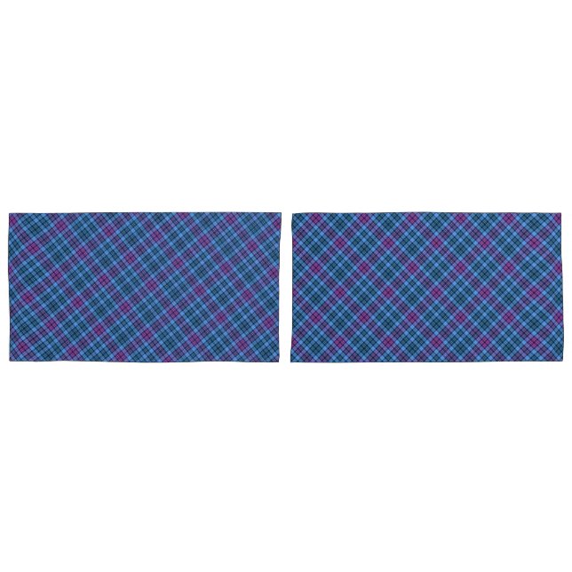Pillowcase Covers - Tartan Blue Pink Purple (Front-Set)