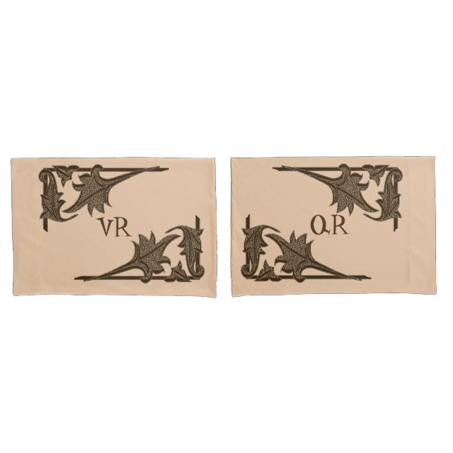 Pillowcase - Leafy Brackets with Initials (Front-Set)