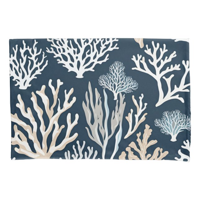 Pillowcase  Navy Blue Coral Reef Nautical (Front)