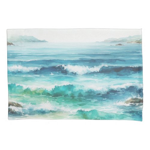 Pillowcase Ocean Waves Beach Watercolor Painting