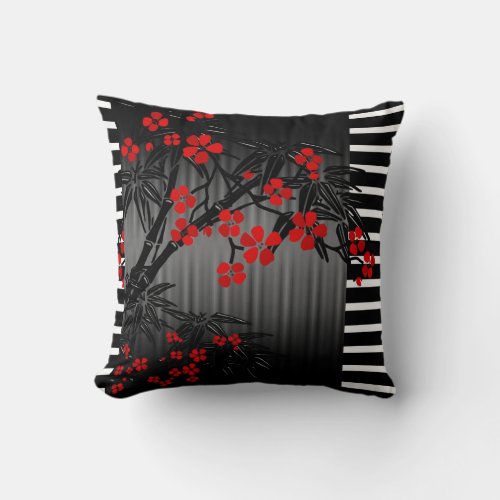 Pillows Asian Black Red Bamboo Blossom