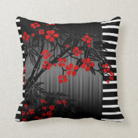 Pillows Asian Black Red Bamboo Blossom