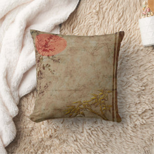 Pillows Asian Rustic Gold Red Bamboo Blossom