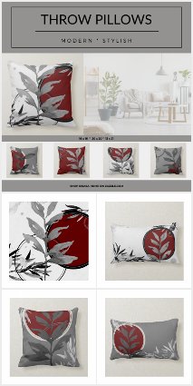 Pillows | Gray & Burgundy Watercolor Designs