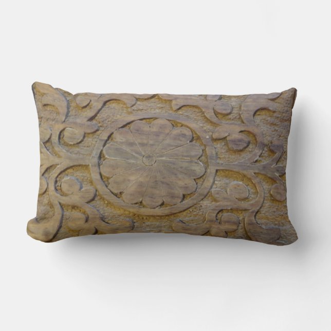 Pillows Textured Teak Wood Scroll Design (Front)