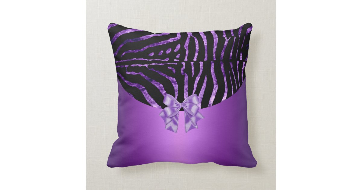 Pillows Zebra Black Purple Pink Stripe Bow Zazzle Com