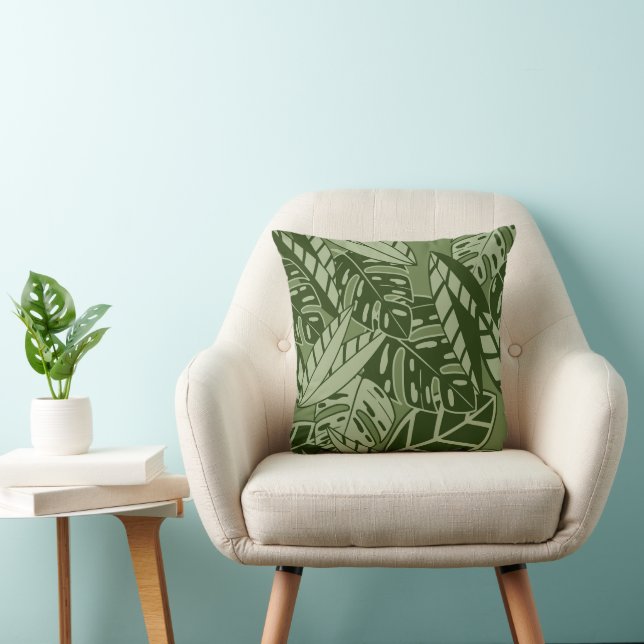 PillowTropical Summer Foliage Texture - Moss Green Throw Pillow (Chair)