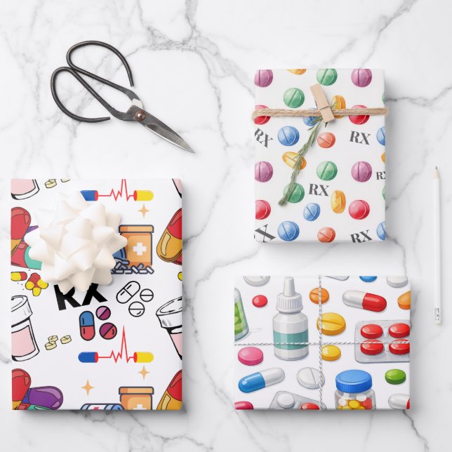 Pills Capsule Medicine Pharmacist Med Student Gift Wrapping Paper Sheets (Front)
