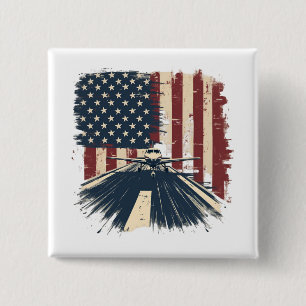 Pilot Airplane American Flag Plane Aviation Button