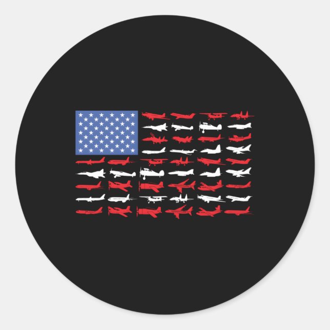 Pilot Airplane American Flag Plane Aviation Classic Round Sticker (Front)