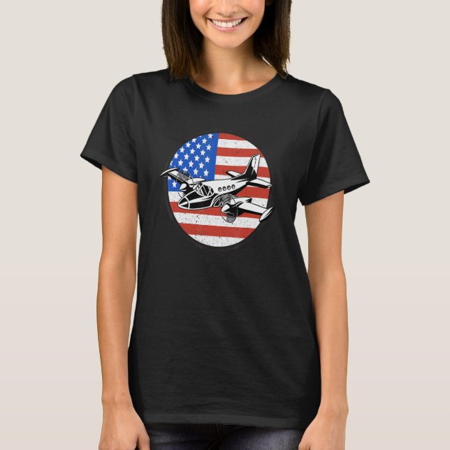 Pilot Airplane American Flag Plane Aviation For Me T-Shirt (Front)