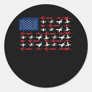 Pilot Airplane American Flag Plane Aviation Indepe Classic Round Sticker