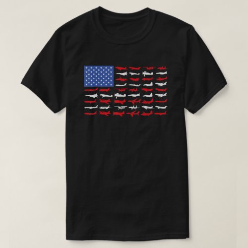 Pilot Airplane American Flag Plane Aviation   T_Shirt