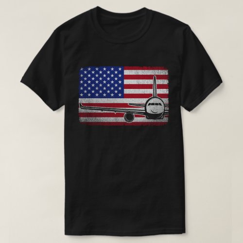 Pilot Airplane American Flag Plane Aviation  T_Shirt