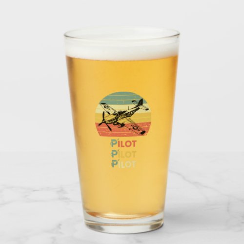 Pilot Airplane Aviation Retro SunsetBeer Glass