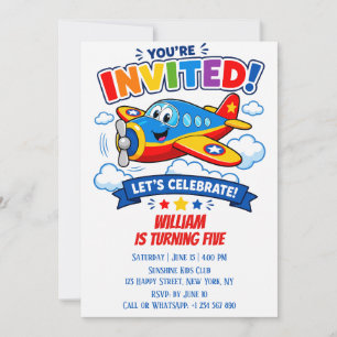 Pilot Airplane Birthday Boy   5th Birthday Party  Invitation