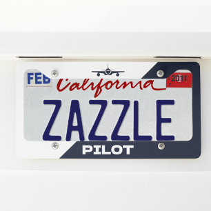 Pilot Airplane Blue and White Aviation Custom License Plate Frame