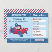 Pilot Airplane Boarding Pass Birthday Party Blue Invitation (Front/Back)