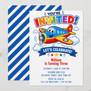 Pilot Airplane Boy 3rd Birthday Plane Party Invitation