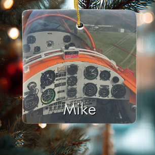 Pilot Airplane cockpit photo Aviation Christmas Ceramic Ornament
