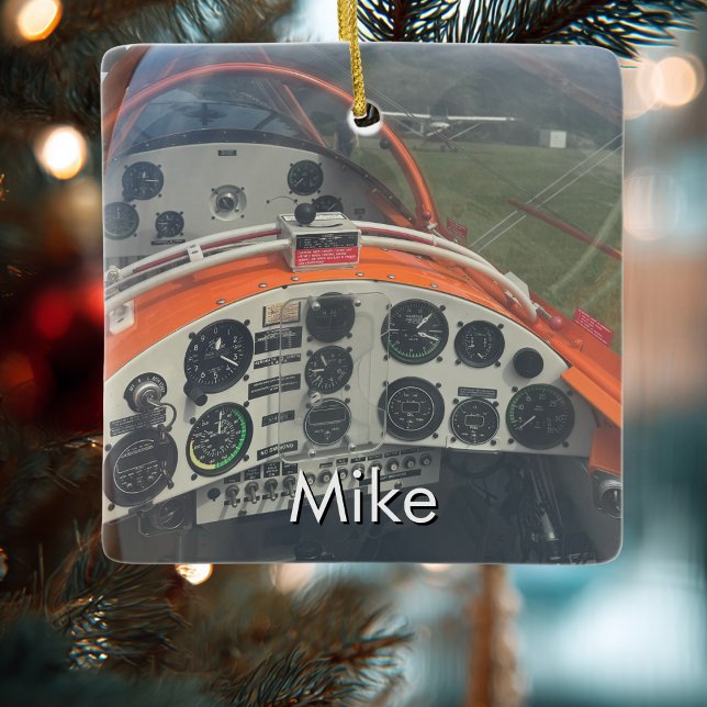 Pilot Airplane cockpit photo Aviation Christmas Ceramic Ornament (Creator Uploaded)