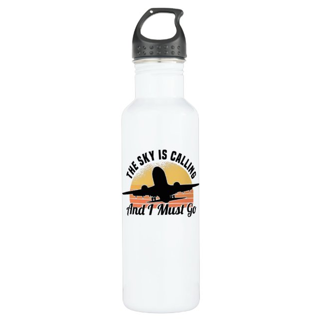 Pilot Airplane Engine Flyer Saying Hobbypilot Stainless Steel Water Bottle (Front)