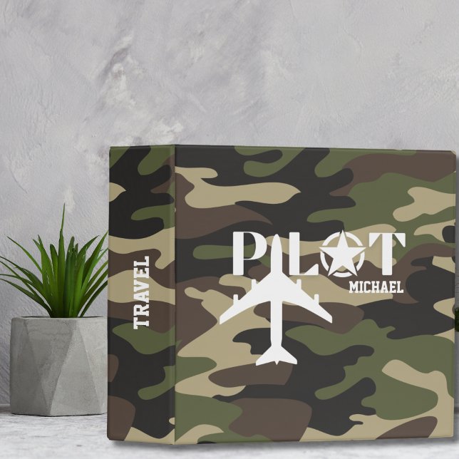 Pilot airplane Green Camouflage Fun Aviation Custo 3 Ring Binder (Creator Uploaded)