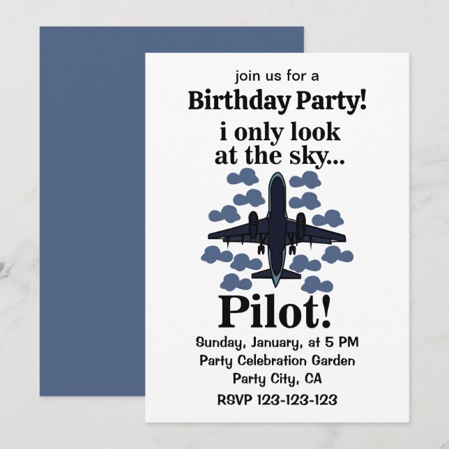 Pilot Airplane I Only Look At The Sky Pilot  Invitation (Front/Back)