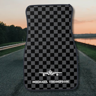 Pilot Airplane Modern Black and White checkered Car Floor Mat