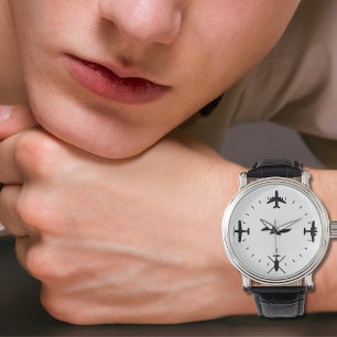 Pilot Airplane Simple Black Cool Aviation Watch